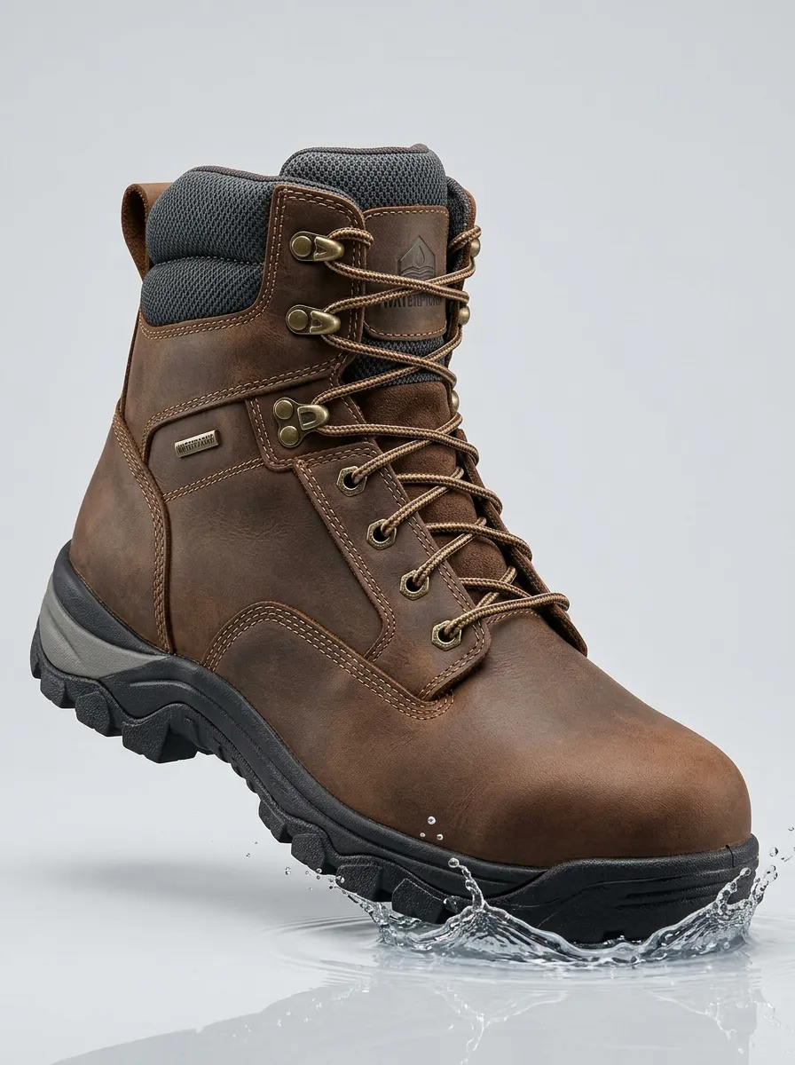 Industrial Outdoor Leather-Look Men's Waterproof Work Boots