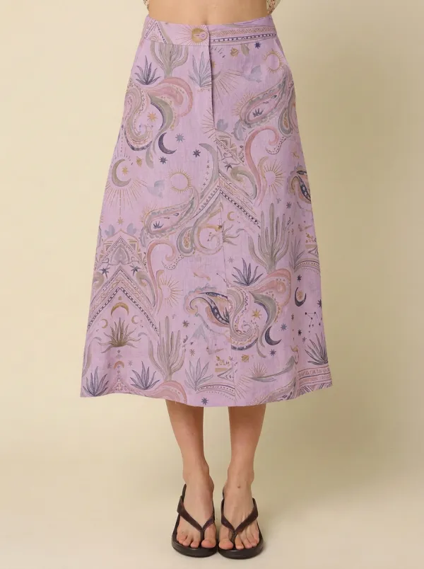 Women's Boho Celestial Desert Paisley Printed Midi Skirt