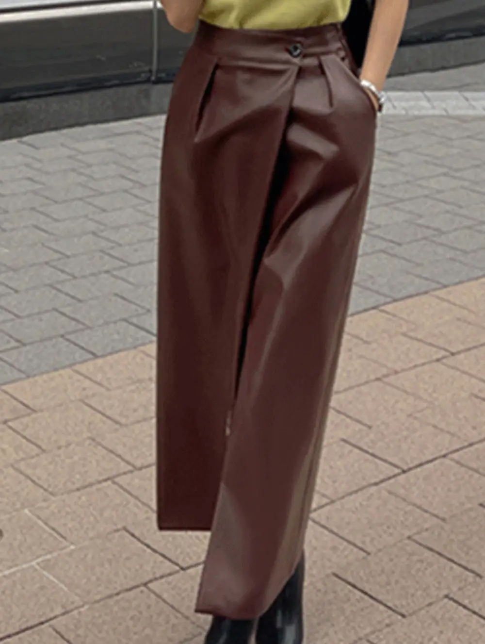 Leather Look Slit Midi Skirt