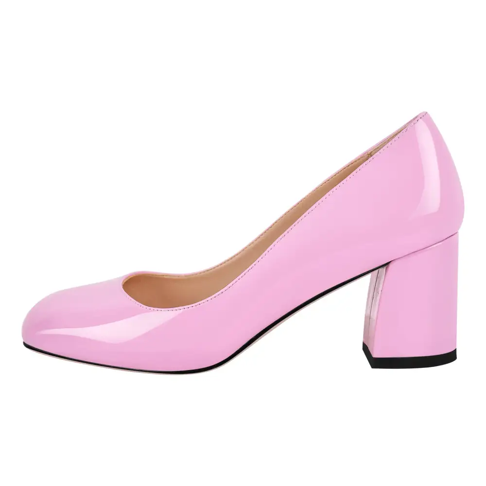 Modern Round Toe Chunky Heel Pumps