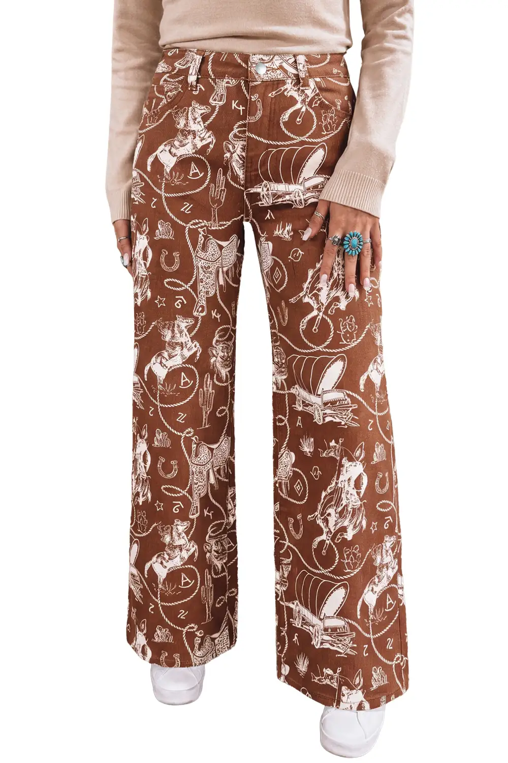 Women's Western Print Casual Shift Jeans