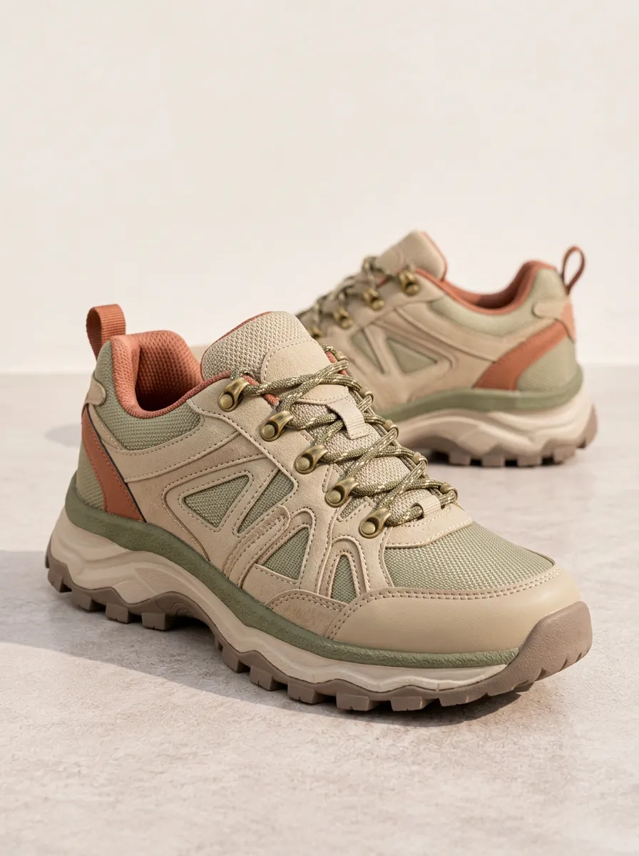 Weekend Escape Women's Khaki Green Mesh Patterned Walking Sneakers