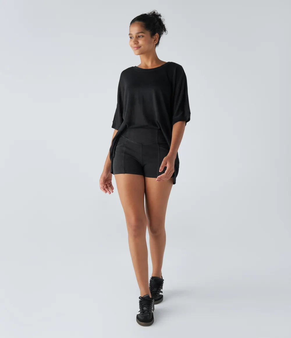 Asymmetric Split Hem Sheer Oversize Casual Top
