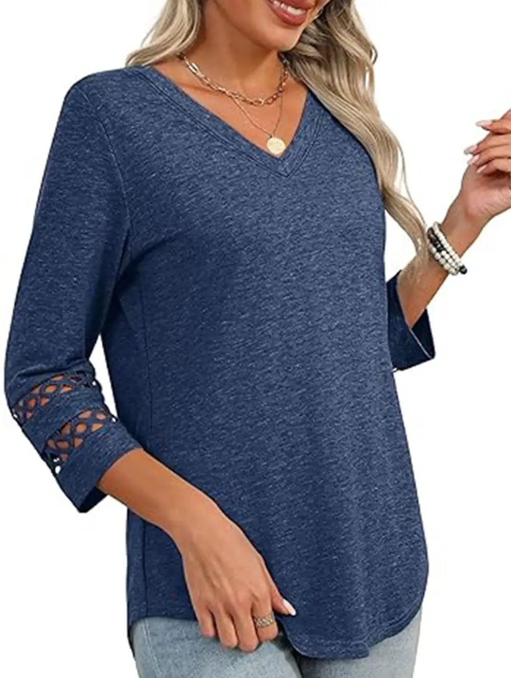 V-Neck Lace Trim Top