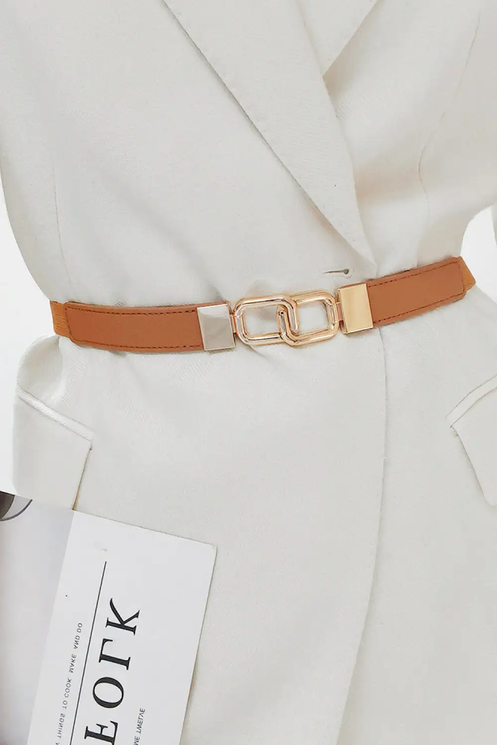 Double-Buckle Wide Geometric Vegan-Leather Elastic Waist Belt