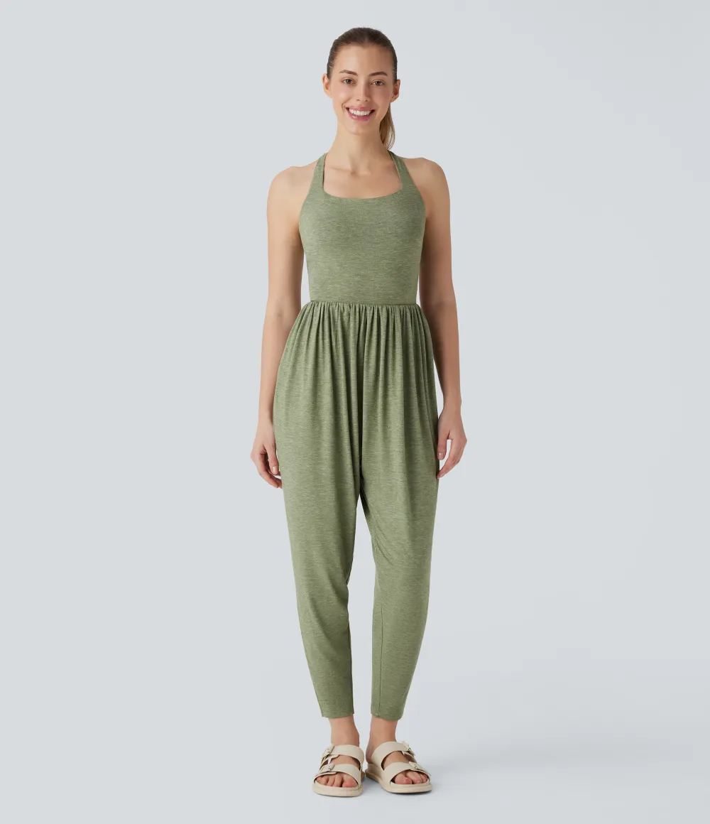 U Neck Pocket Harem Casual Jumpsuit-Easy Peezy