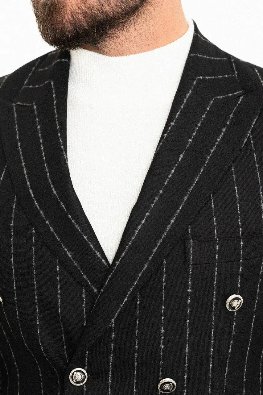 Refined Slim Fit Double Breasted Striped Blazer