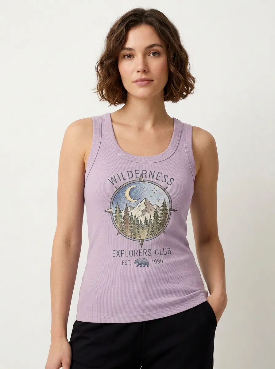 Women's Wilderness Explorer Mountain Forest Graphic Tank Top