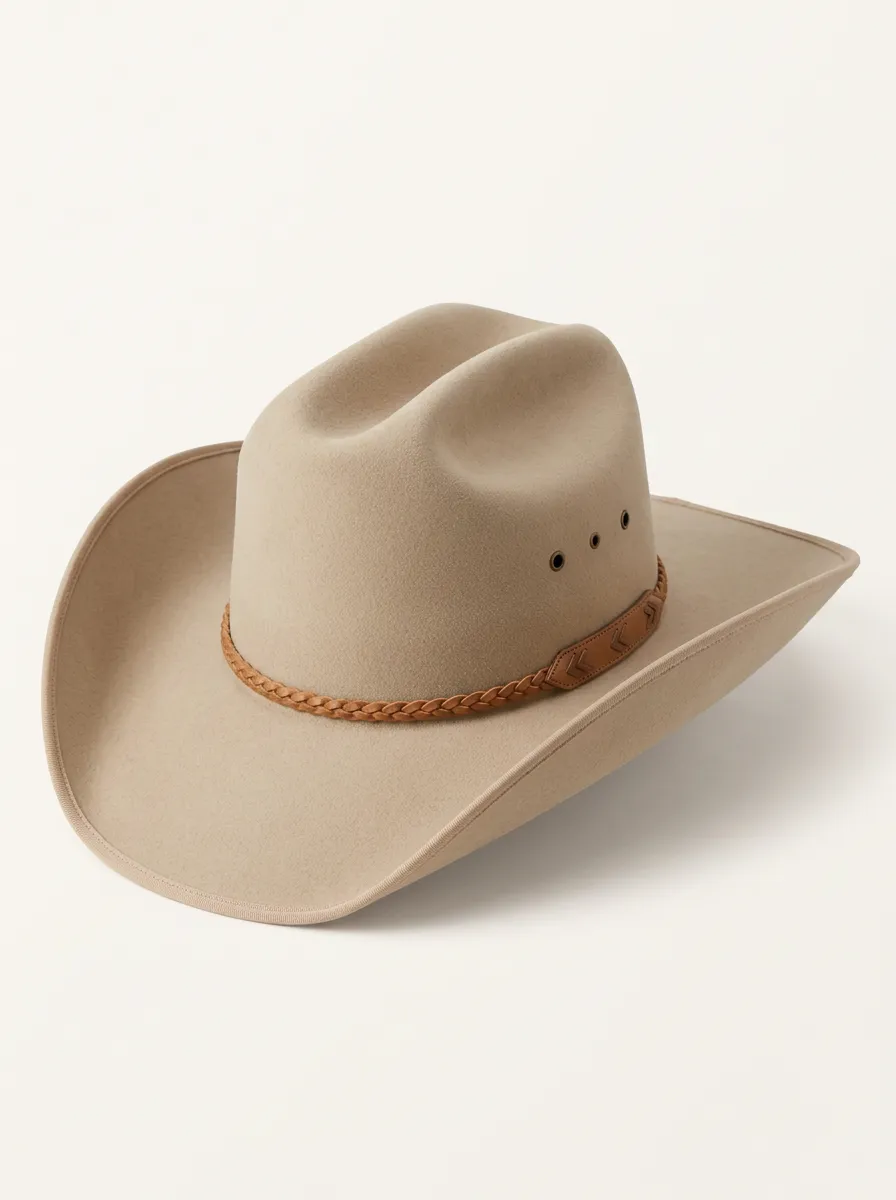 Traditional Style Beige Cowboy Hat with Braided Band