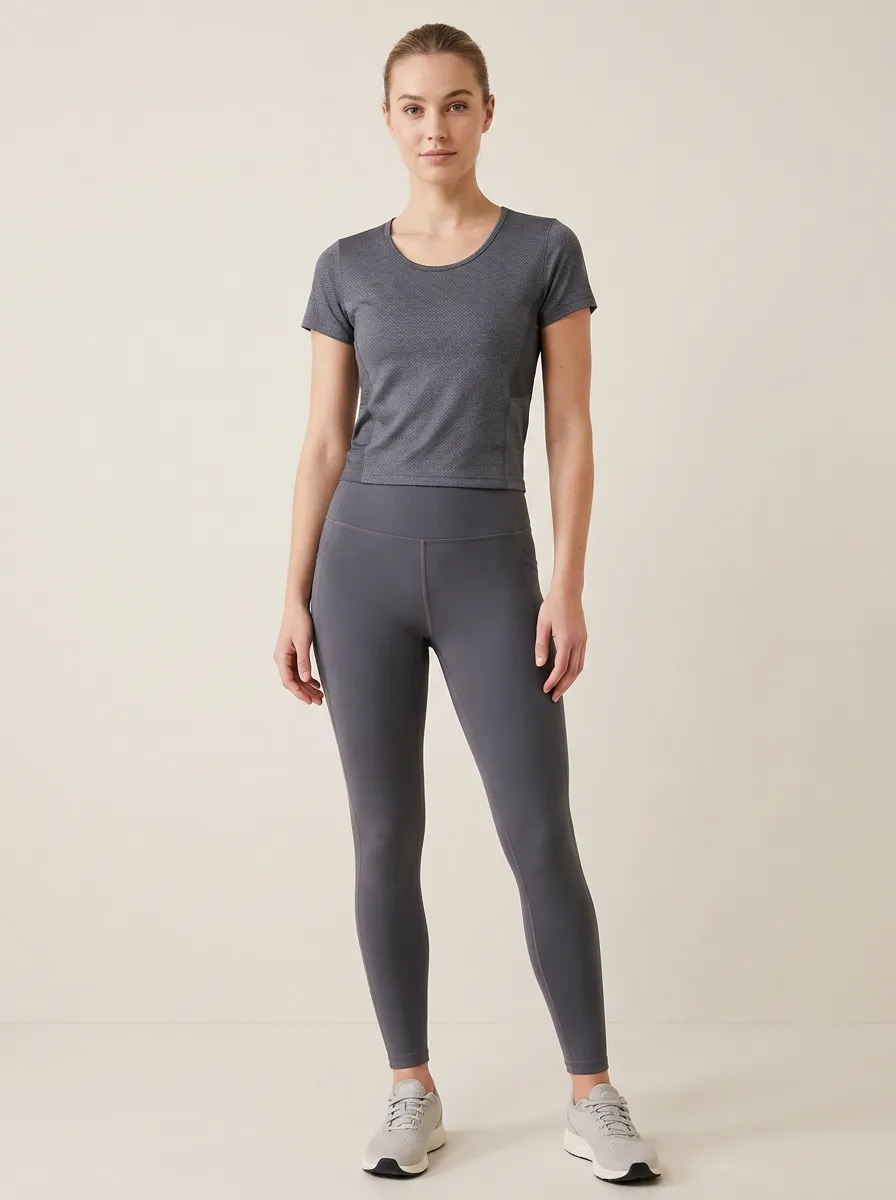 Women's Fitness Workout Grey Textured Printed Sportswear Set