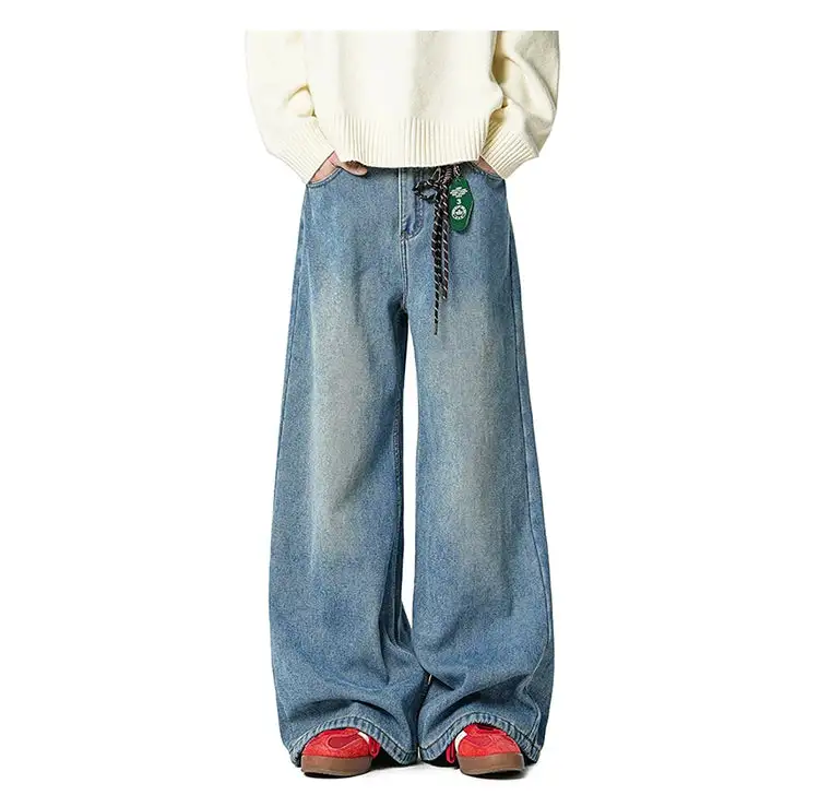 Barrel-Leg Faded Washed Jeans