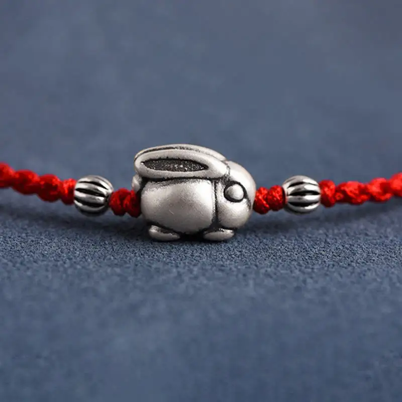 Handmade Sterling Silver Rabbit Rope Bracelet Anklet