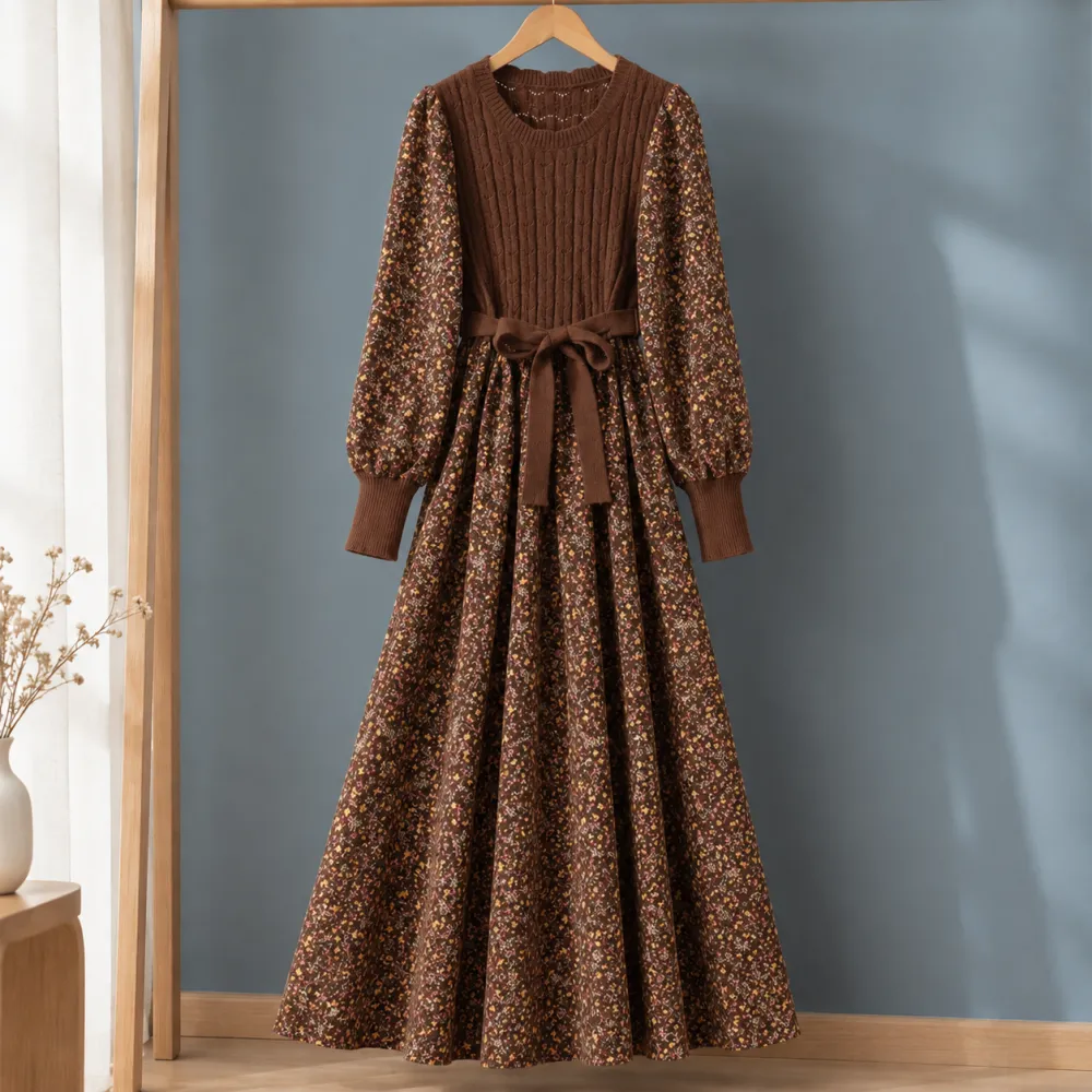 Patchwork Knit Casual Dress