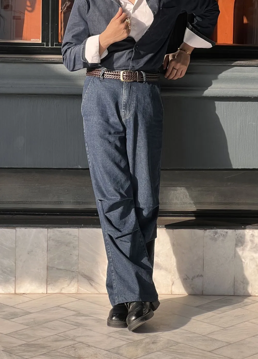 Relaxed-Fit Pleated Jeans