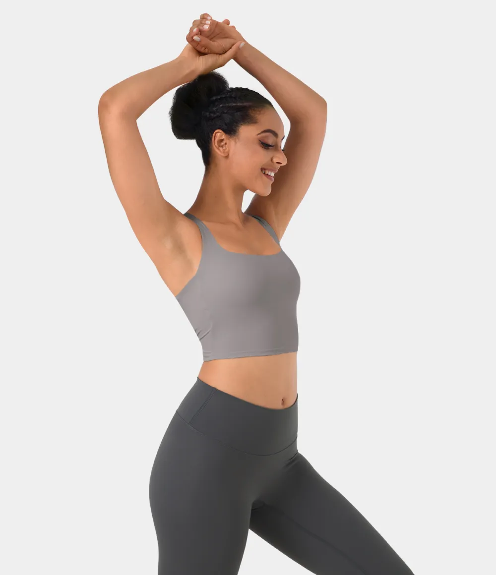 Softlyzero Airy Square Neck Backless Crisscross Cropped Cool Touch Yoga Tank Top-UPF50+