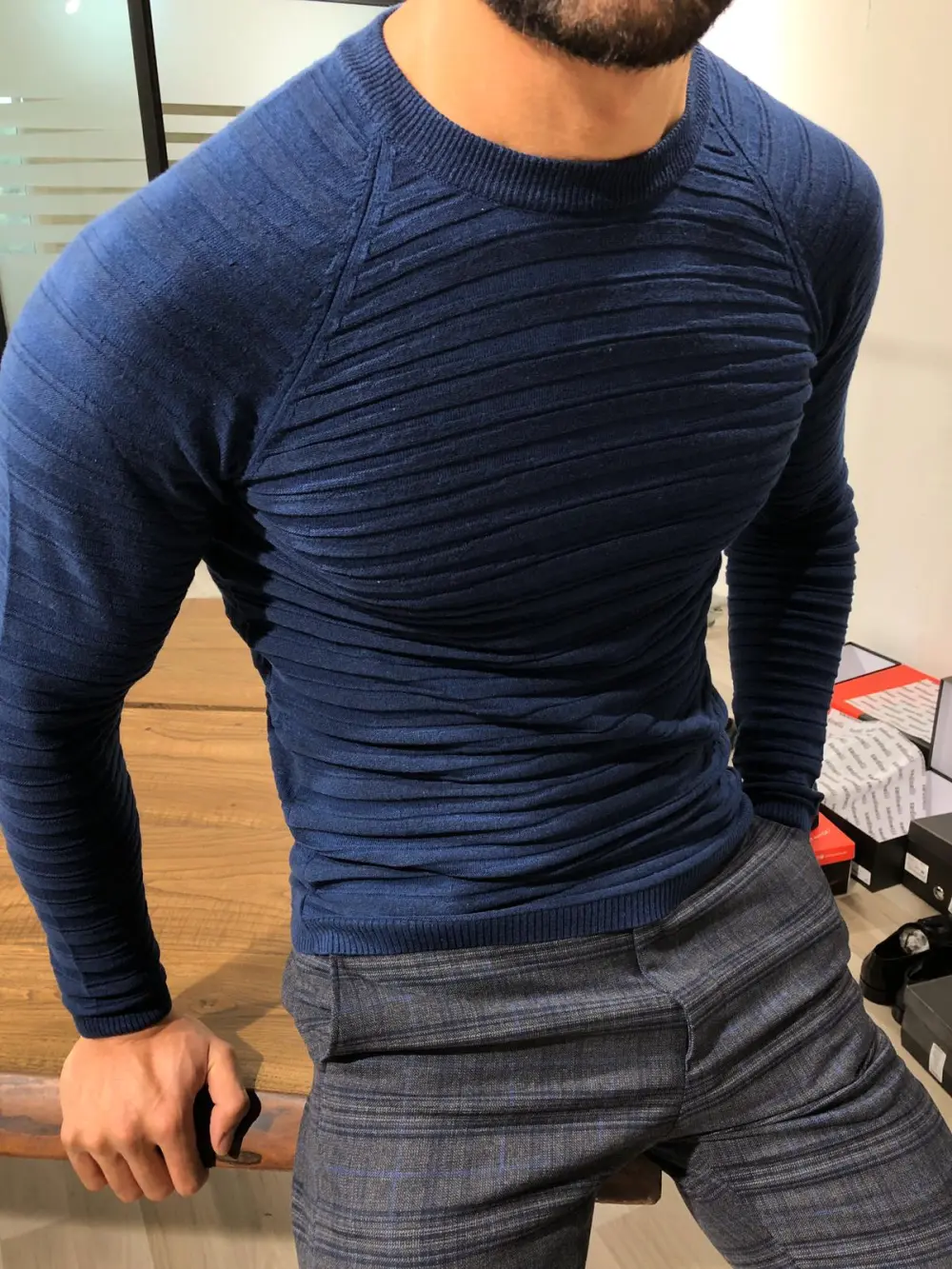 Patterned Slim Fit Cotton Knit Sweater