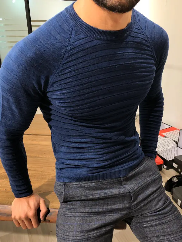 Patterned Slim Fit Cotton Knit Sweater