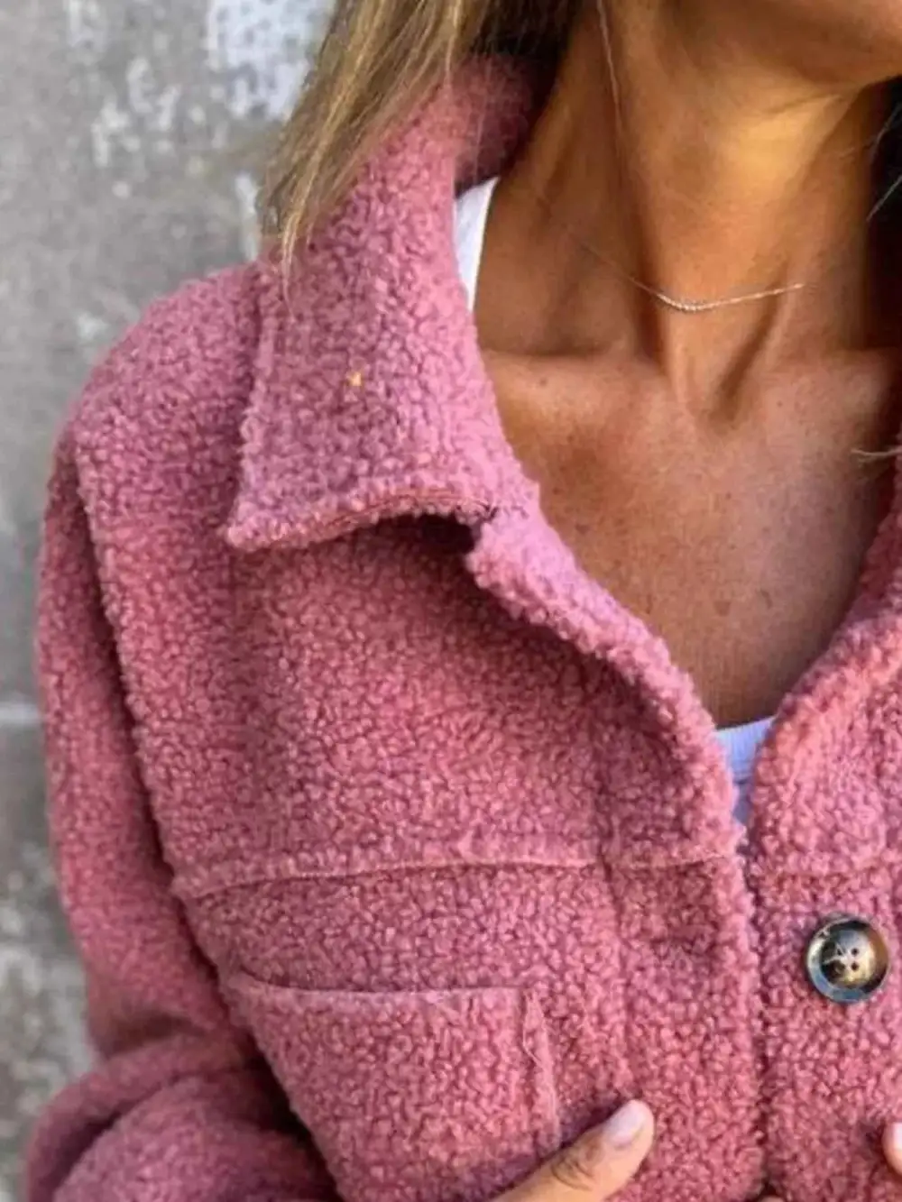 Plus Size Single Breasted Sherpa Shacket