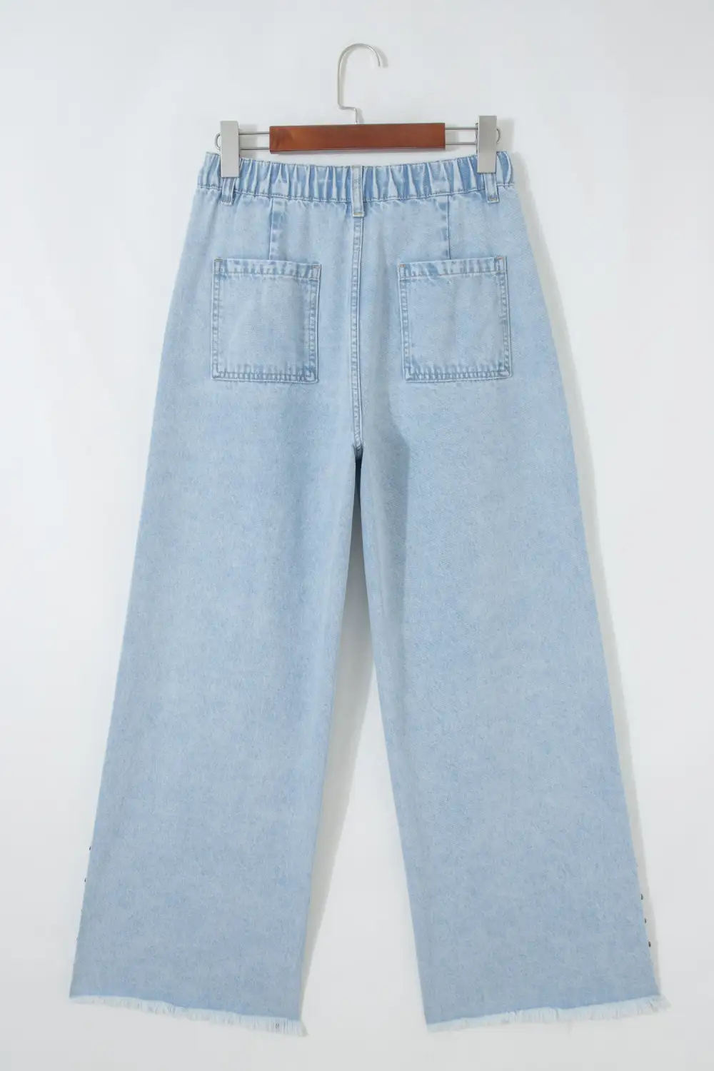 Women's Studded Side Slit Leg Frayed Pocketed Wide Leg Jeans