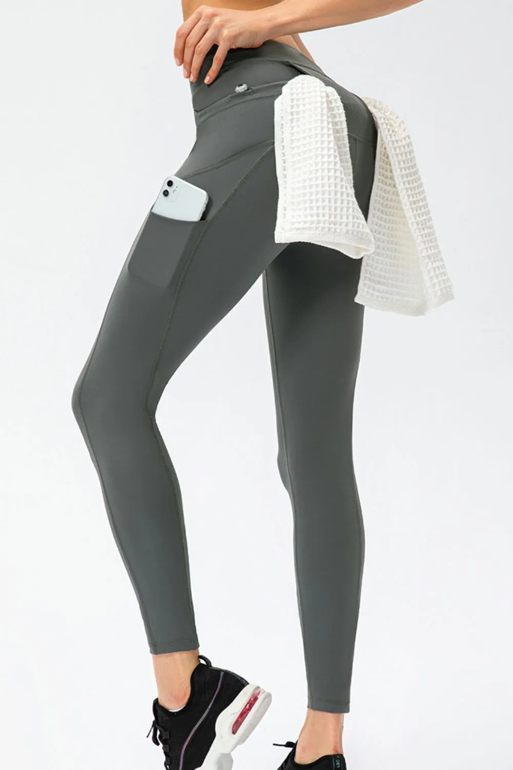 Slim Fit High Waist Long Sports Pants With Pockets