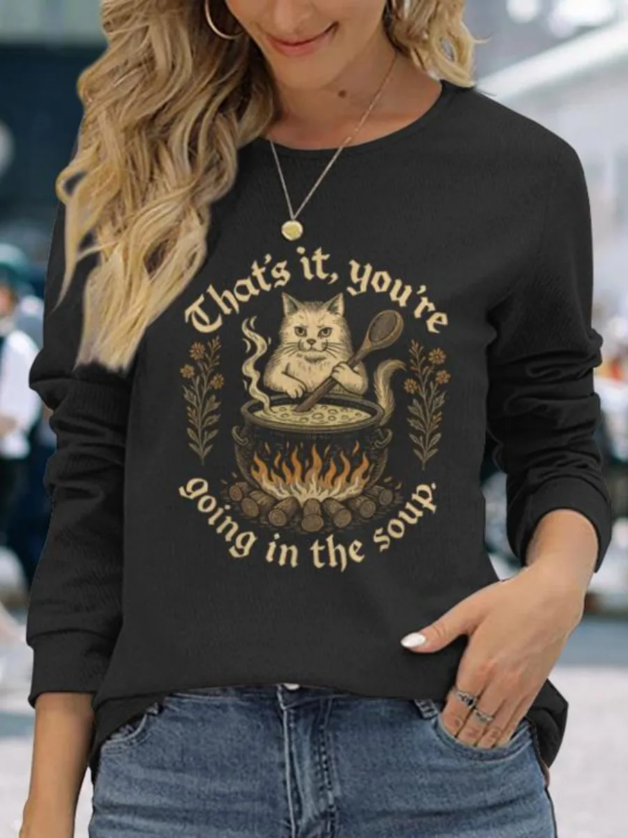 Cooking Cat Printed T-Shirt