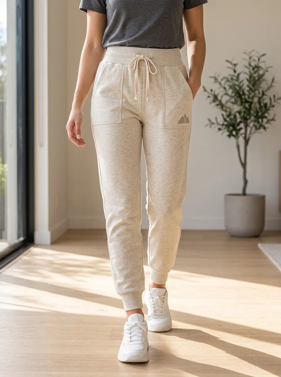 Women's Mountain Lover Beige High-Waisted Printed Joggers