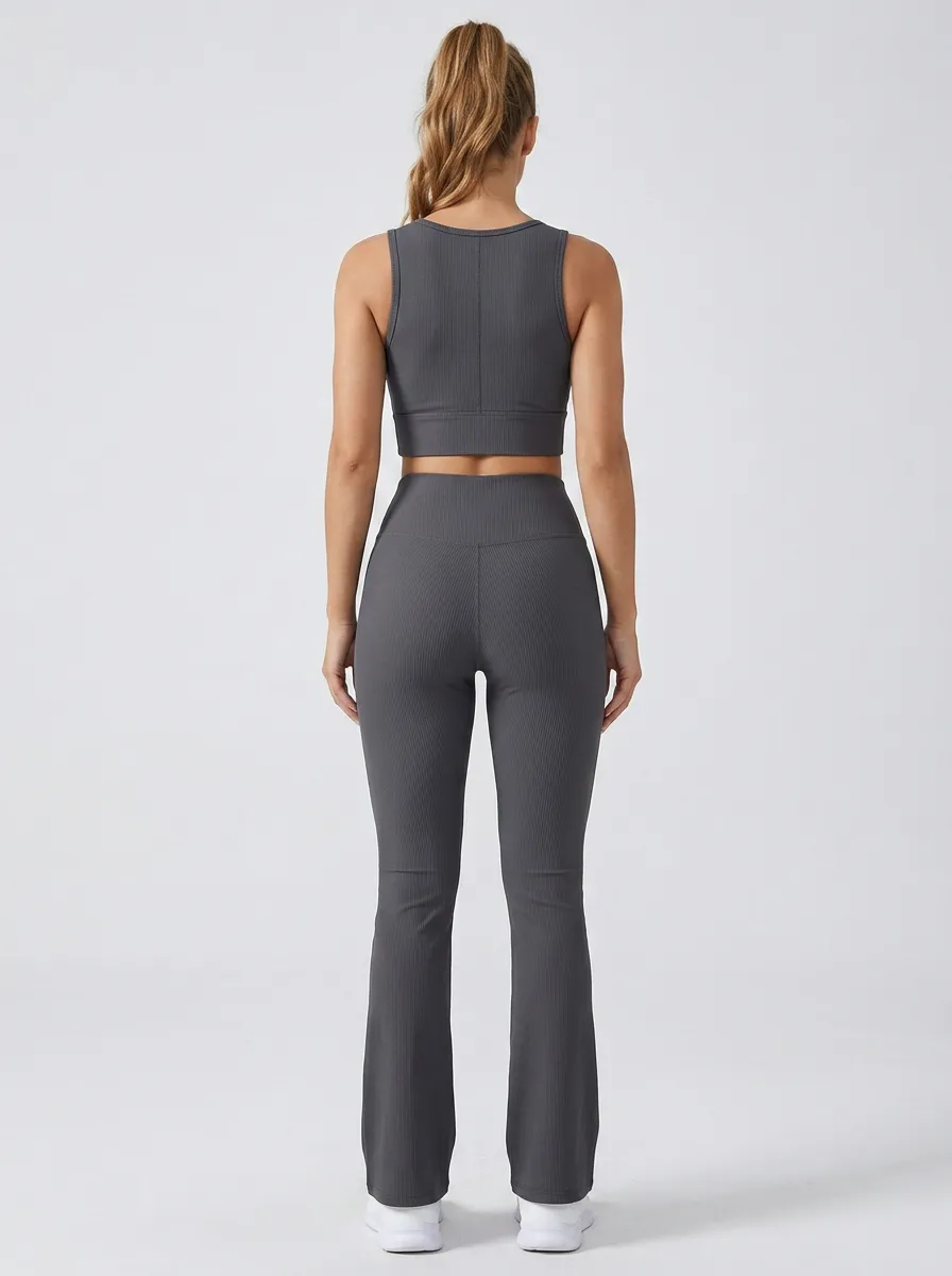 Ribbed Yoga Women's Tank Top Flare Pants Active Set