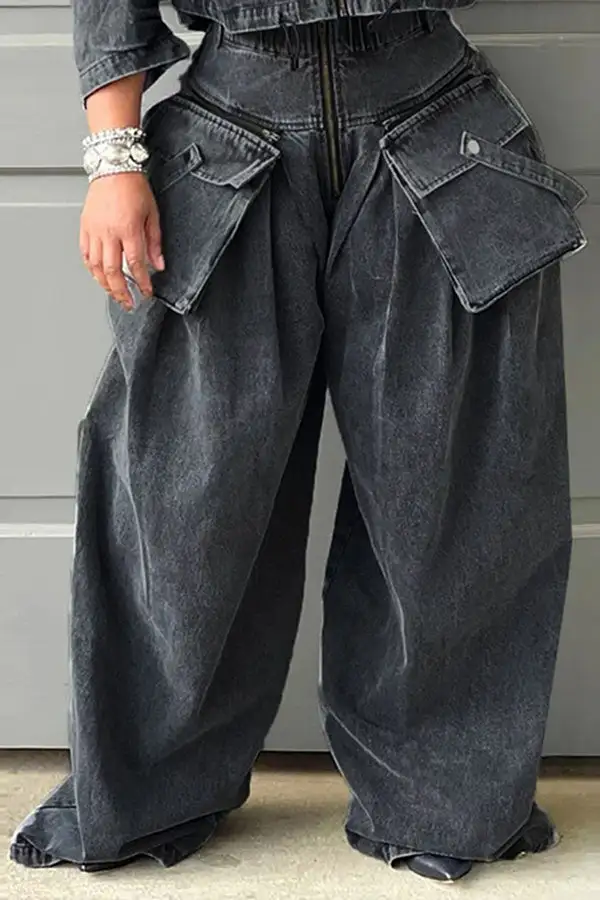 Baggy Loose-Fit Boho Patch-Pocket Jeans