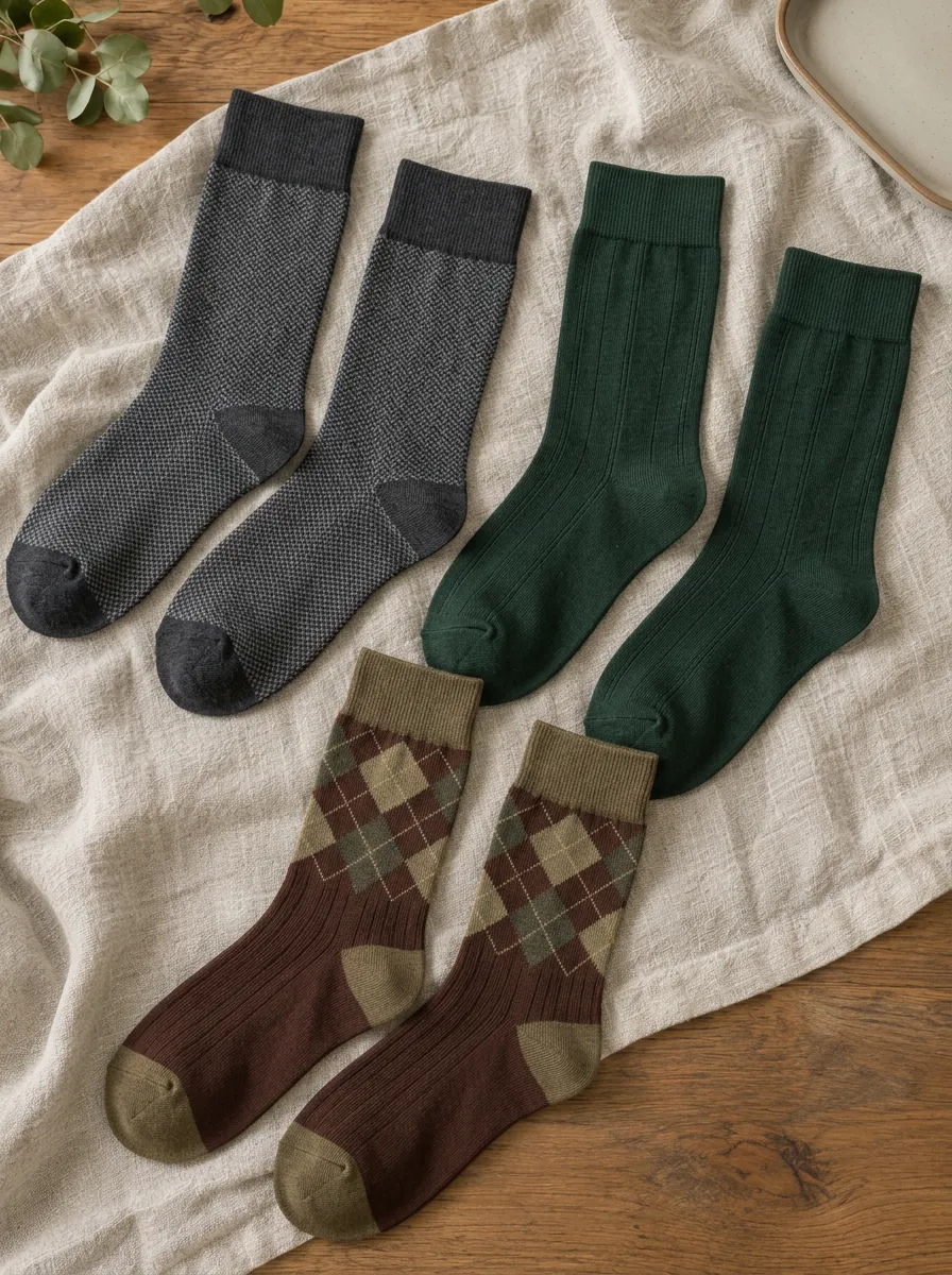 Men's Vintage Style Herringbone Ribbed Argyle Pattern Printed Socks