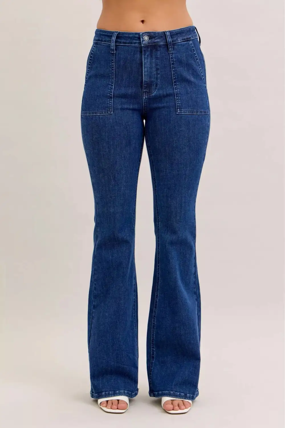 High Waist Flare Leg Pocketed Denim Jeans