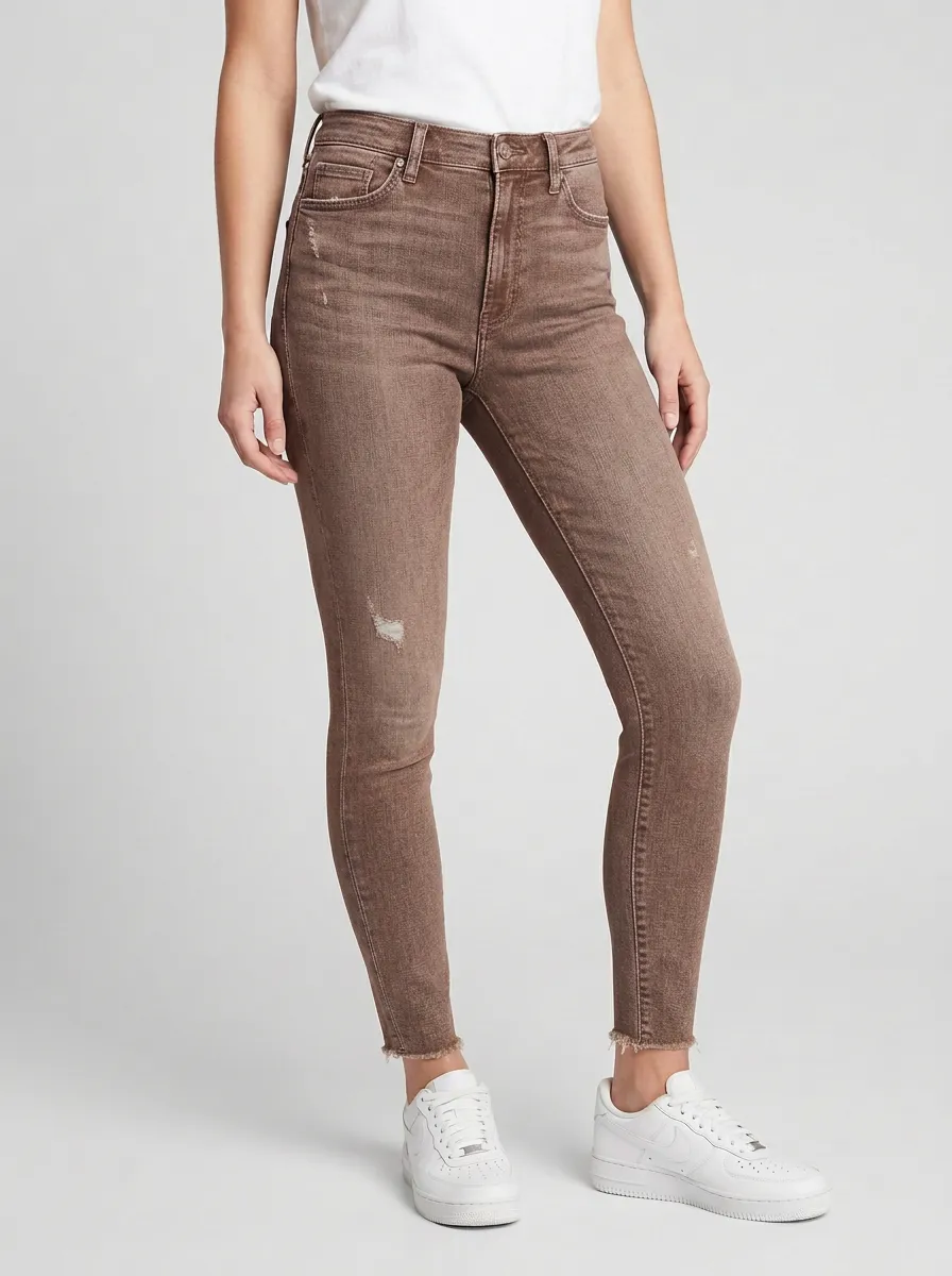 Women's Distressed High-Rise Raw Hem Slim Jeans