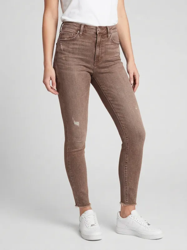Women's Distressed High-Rise Raw Hem Slim Jeans