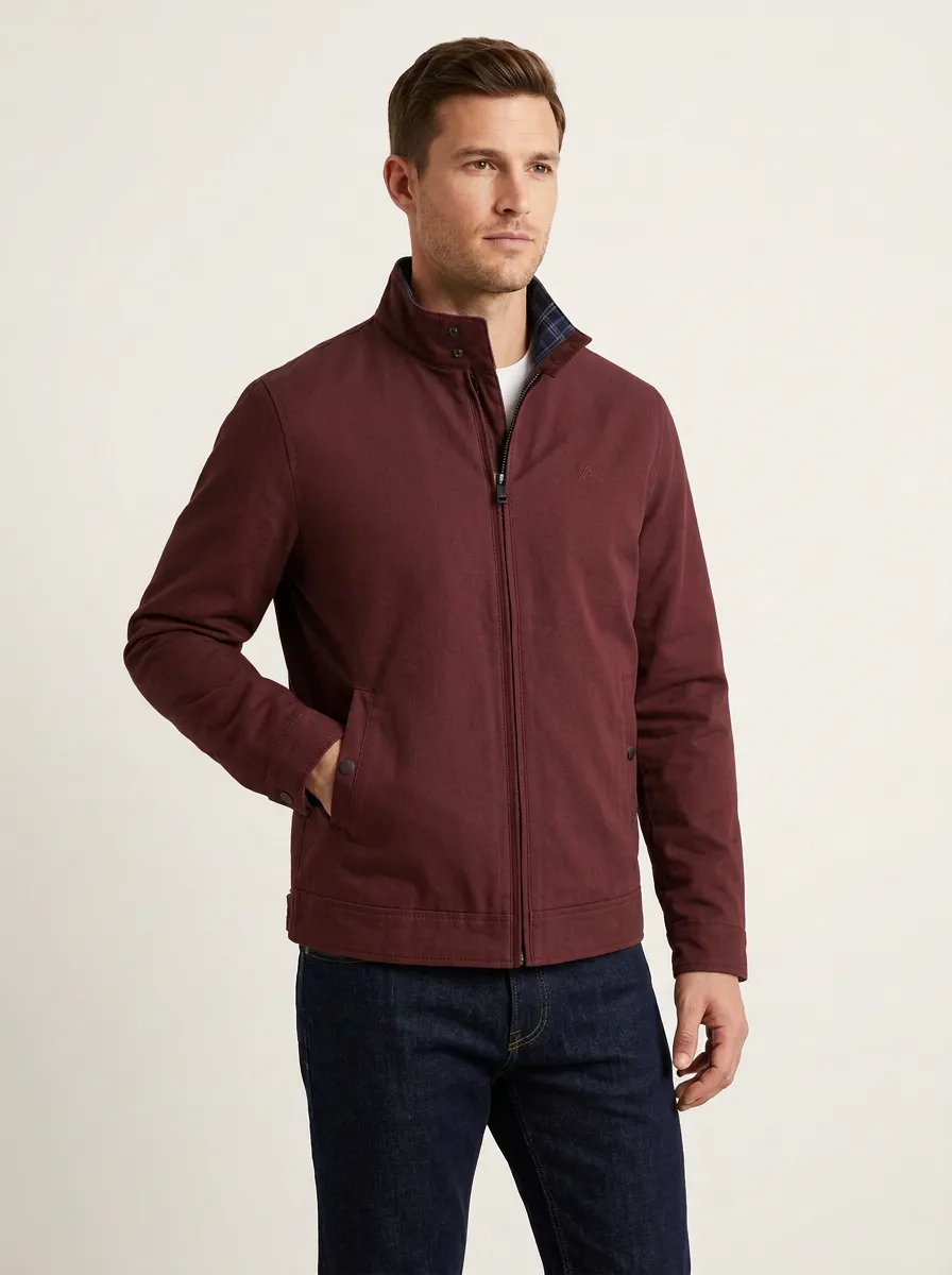 Men's Casual Plaid Collar Grey Zip-up Jacket