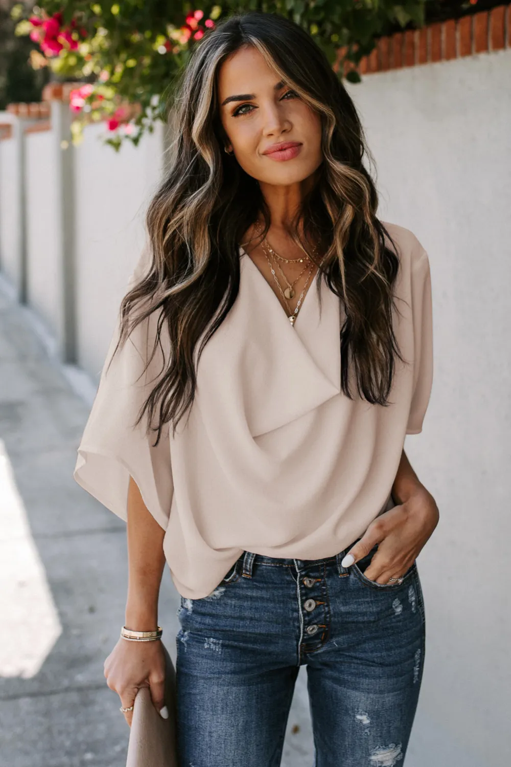 Apricot Draped Blouse
