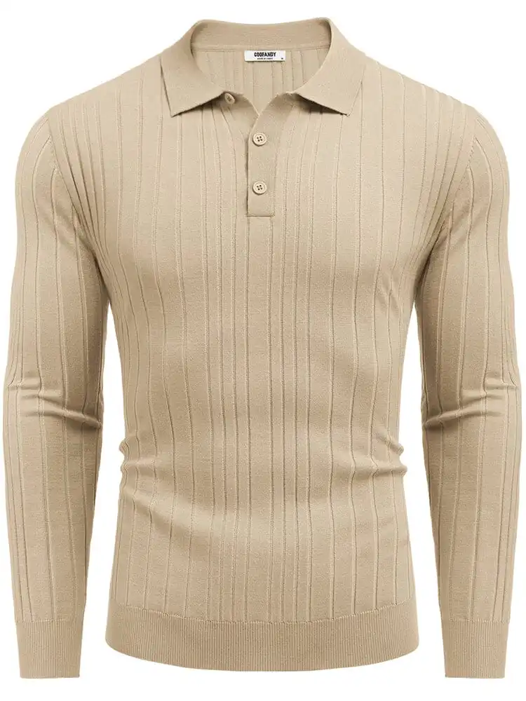 Versatile Ribbed Knit Polo Shirts Sweater