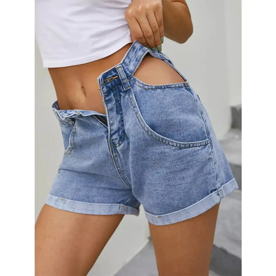 Modern High Waist Pocketed Denim Shorts
