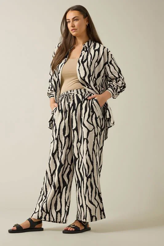 Natural Brown Abstract Print Premium Linen Trousers detail 2