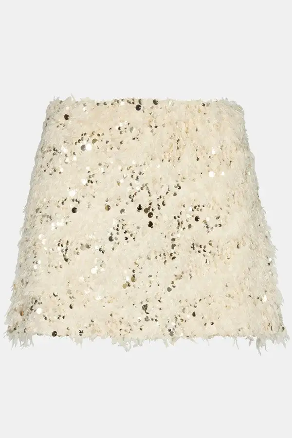 Women's White Sequin Feather Mini Skirt