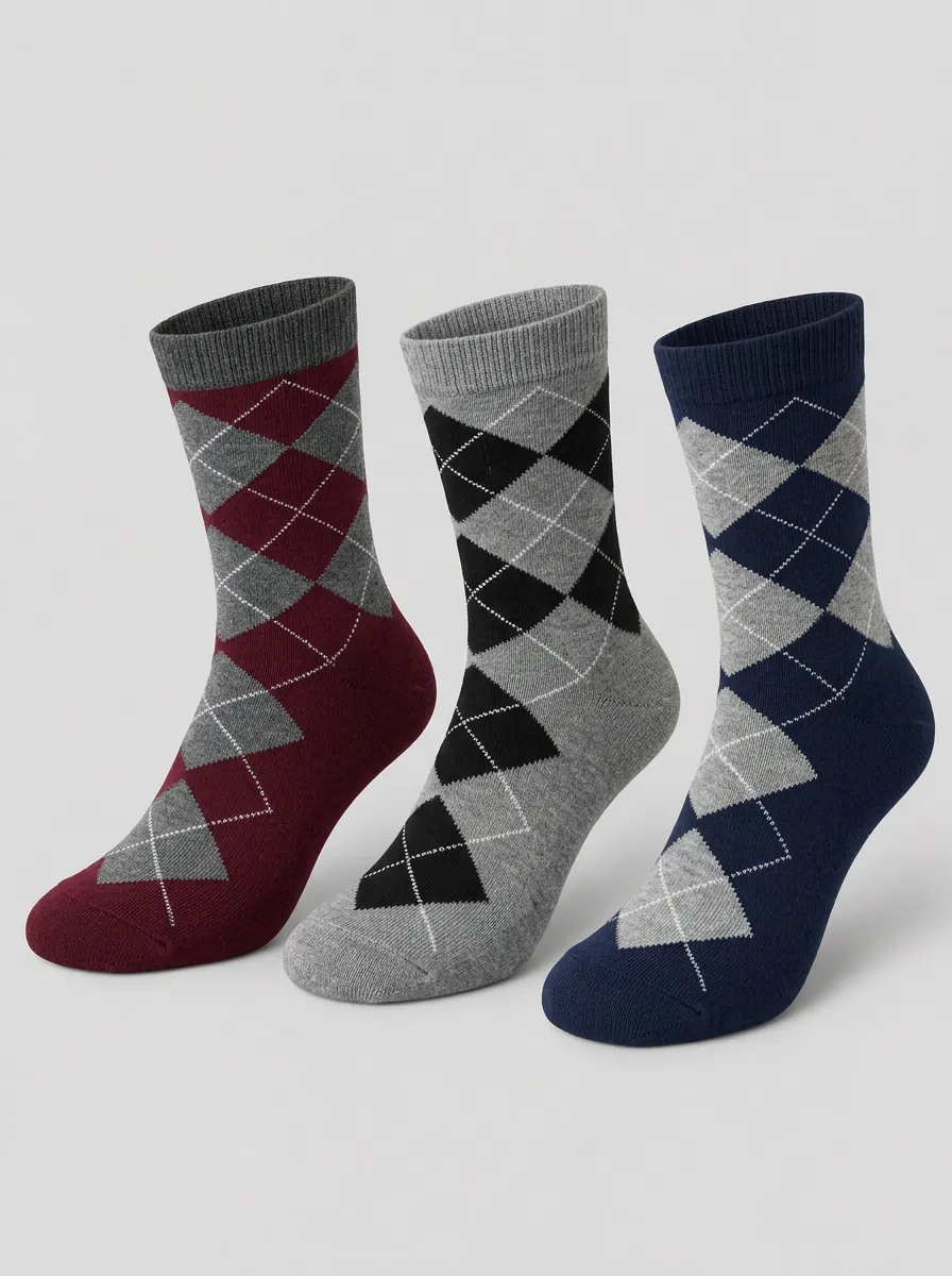 Men's Multicolor Argyle Pattern Crew Socks 3-Pack