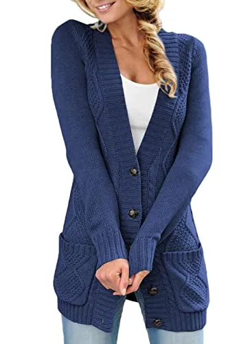 Women Open Front Cardigan Sweater Button Down Knit Sweater Coat