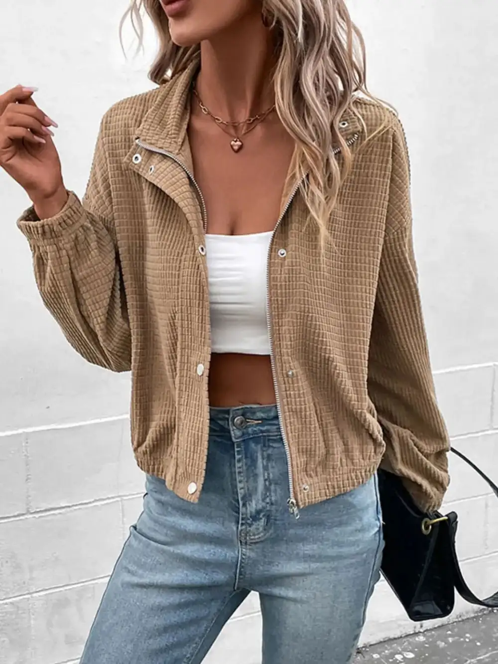 Drop Shoulder Collared Casual Jacket