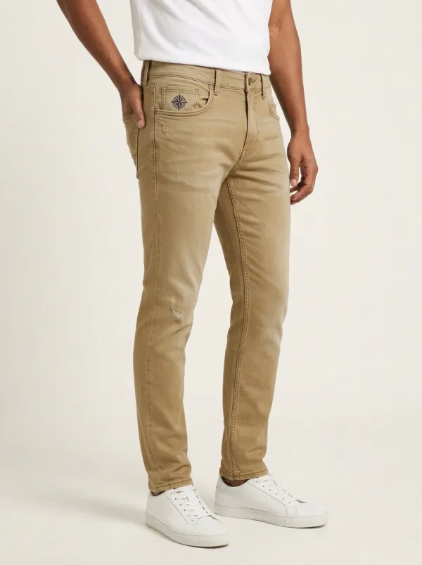 Men's Compass Emblem Distressed Printed Slim-Fit Jeans
