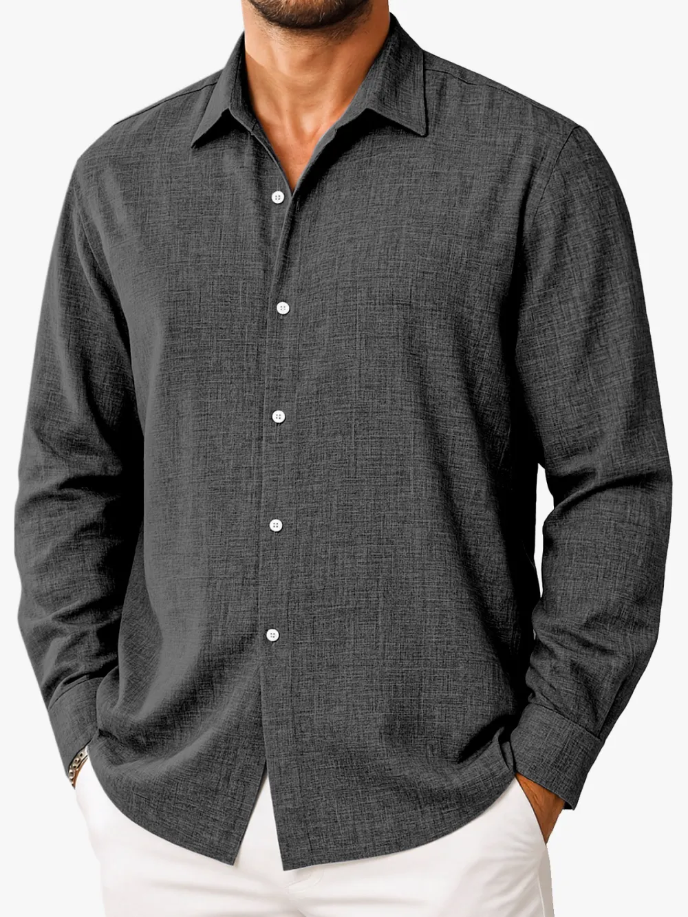 Easy Fit Long Sleeve Open Collar Shirt