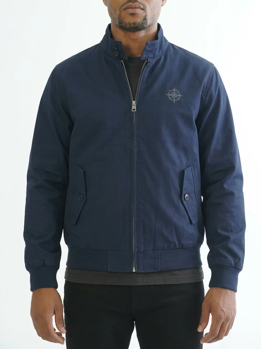 Men's Nautical Compass Logo Printed Bomber Jacket