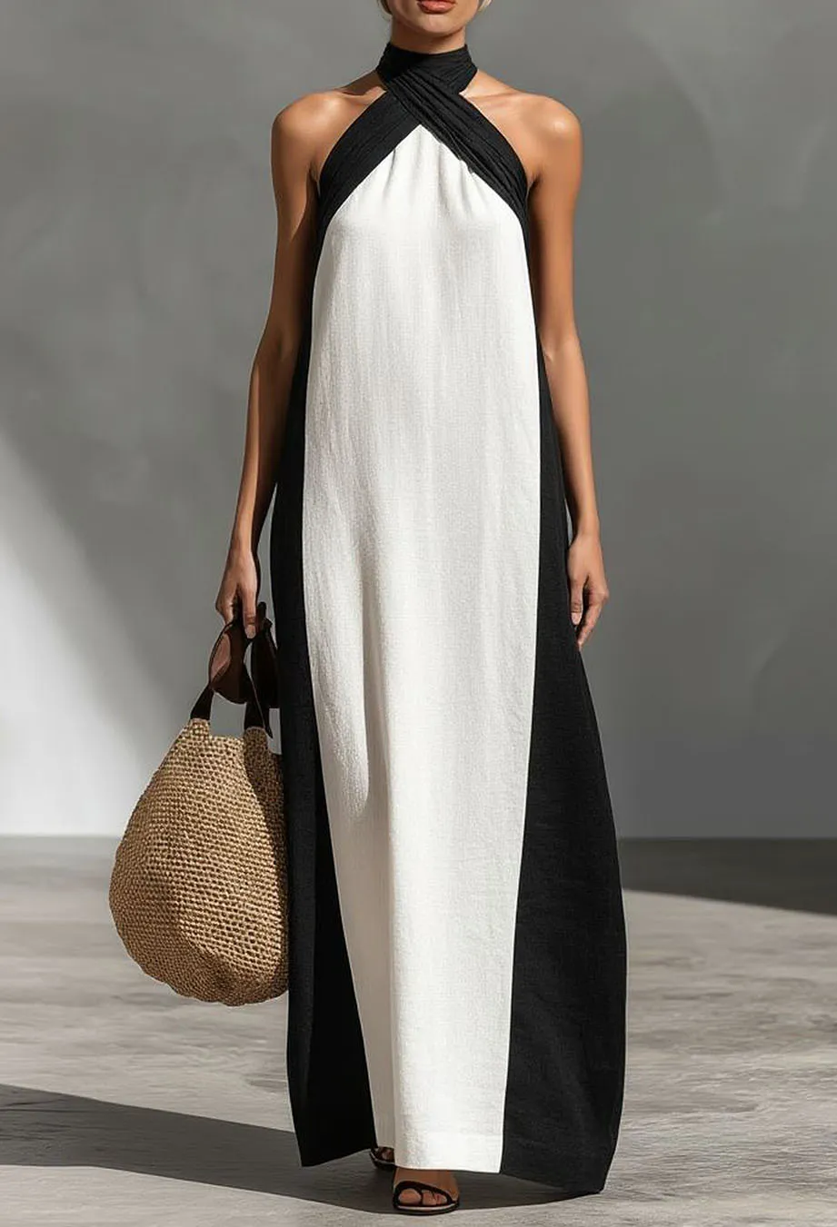 Block Halter Maxi Dress