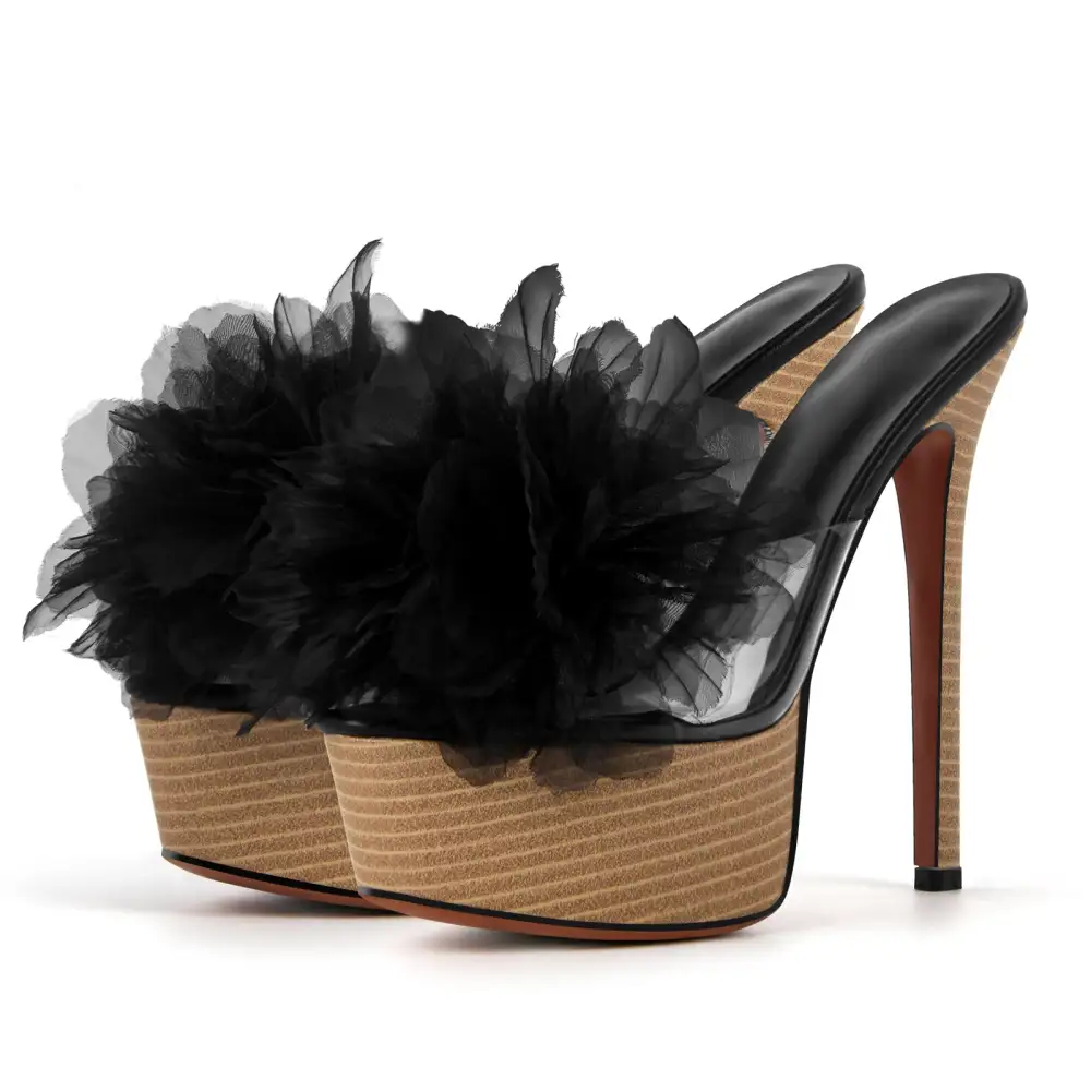 Platform Mesh Clear Stiletto Mule Sandals
