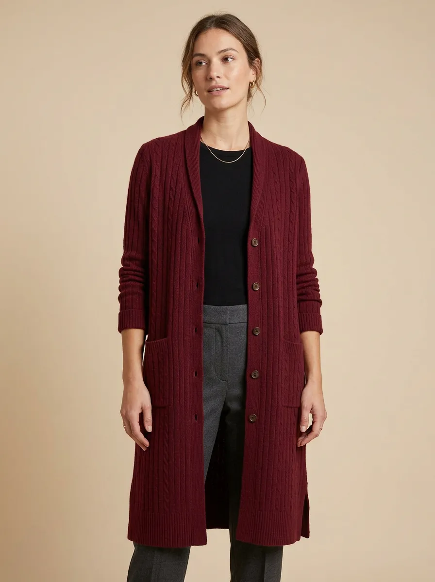 Women's Modern Cable Knit Button Detail Knit Cardigan
