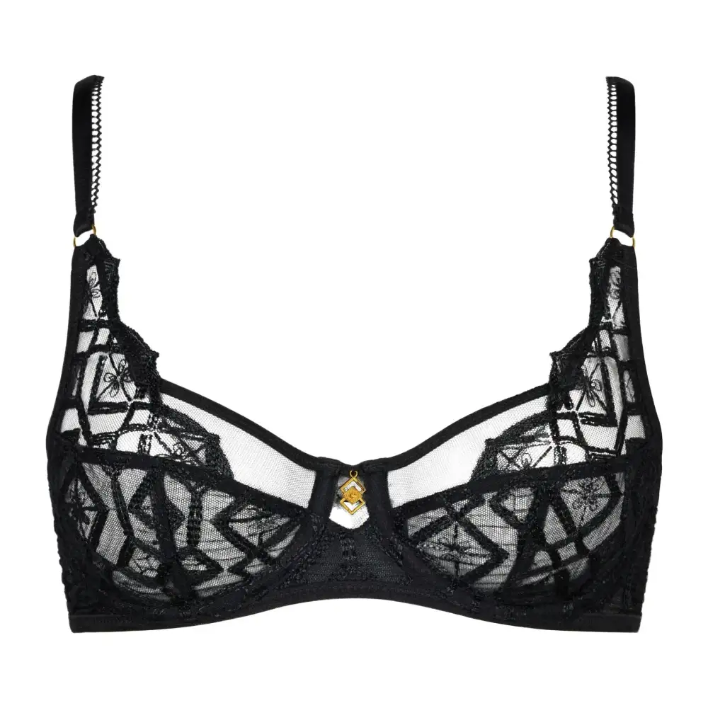 Women's Plunge Full Coverage Embroidery Mesh Sheer Detail Bra