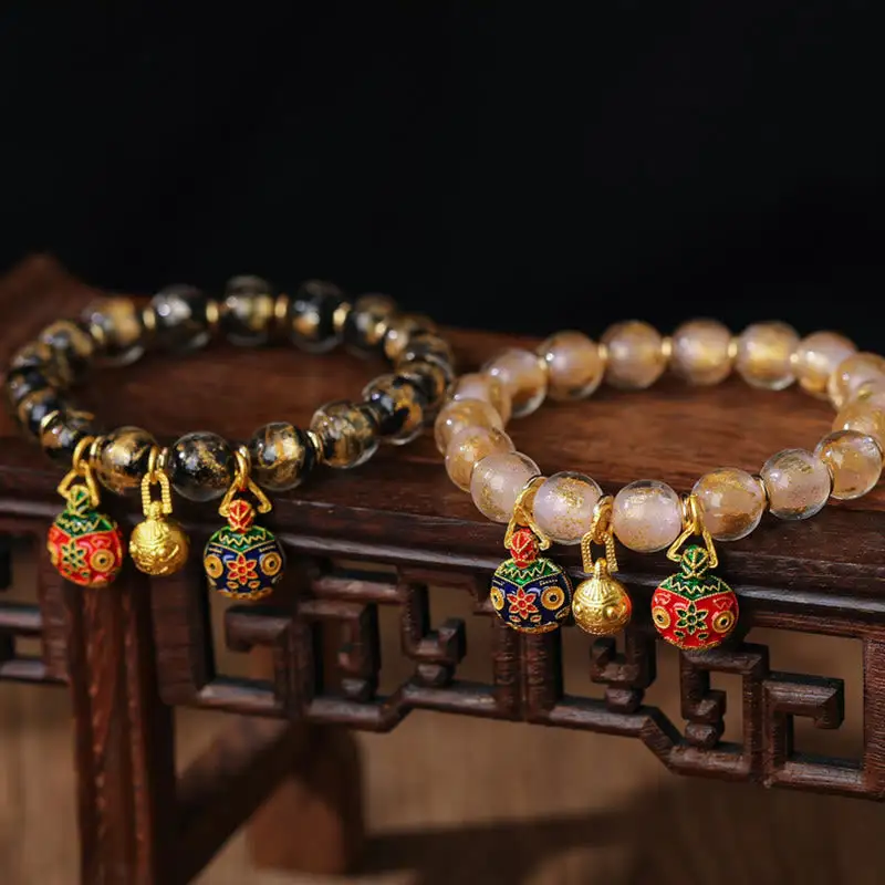 Swallowing Beast Family Charm Foil Liuli Glass Bracelet