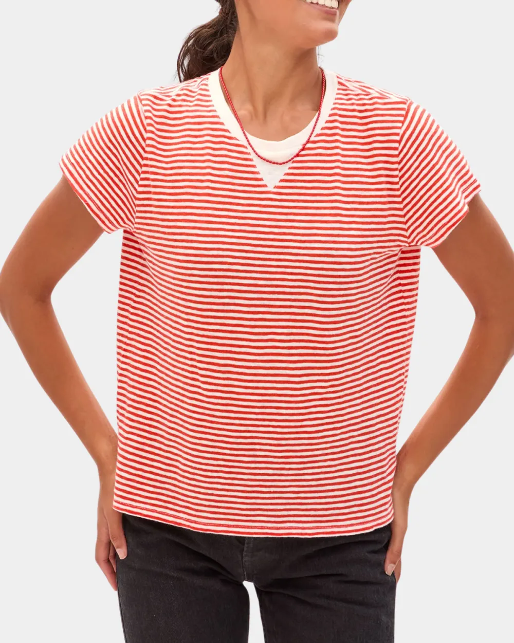 Mini Stripe Classic Tee - Poppy
